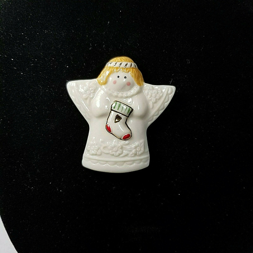 White Ceramic Christmas Angel Pin Brooch